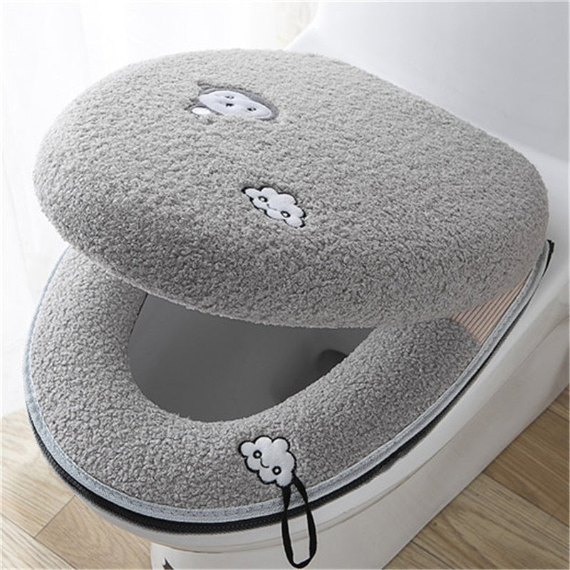 Toilet Seat Mat Set Bathroom Universal  2pcs/set Cushion+lid Cover Warm Soft Washable Closestool Seat Case Winter Pad Bidet Mats