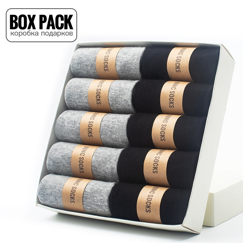 Box Pack Men&#39;s Cotton Socks 10Pairs/Box Black Business Men Socks Soft Breathable Summer Winter for Man Boy&#39;s Gift Size EUR39-45
