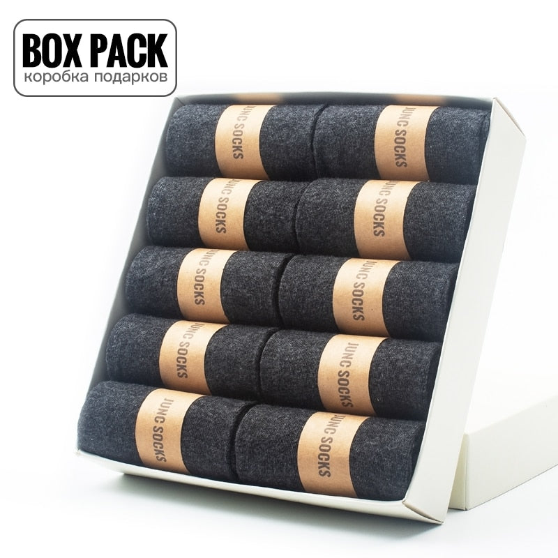 Box Pack Men&#39;s Cotton Socks 10Pairs/Box Black Business Men Socks Soft Breathable Summer Winter for Man Boy&#39;s Gift Size EUR39-45