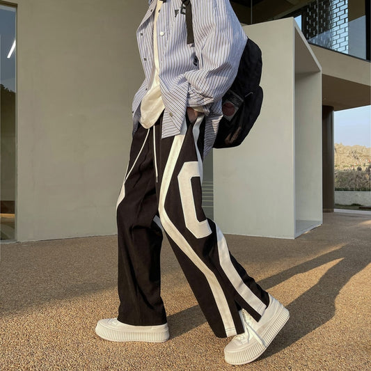 Men Spring Fashion Patchwork Sweatpants Casual Loose Staight Trousers Mens Elastic waist Sports Pants Male Trousers White/Green