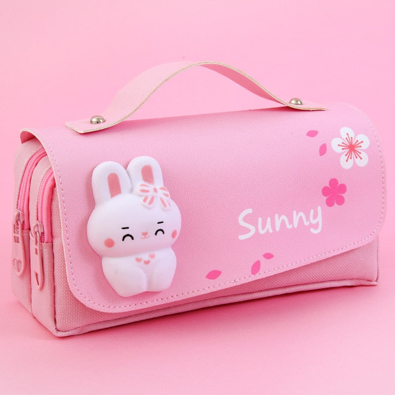 Decompression pencil case Portable cute pencil bag Cartoon school stationery bag Student pen case Unzip children pen bag prize