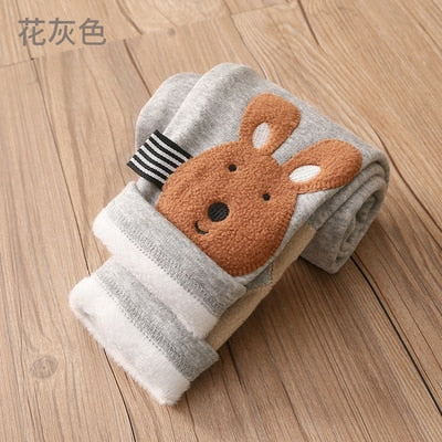 2022 Winter Warm 2 3 4 5 6 8 10 Years Children Cute Color Cartoon Patchwork Plus Velvet Thickening Leggings For Kids Baby Girls