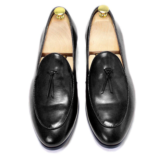 Classic Italian Style Mens Tassel Loafer Calf Genuine Leather Handcrafted Slip-on Wedding Dress Shoes Party Formal Shoe for Men