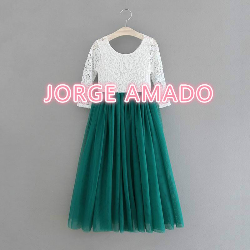 Princess Dress for Girls Ankle Length Wedding Party Dress Eyelash Back White Lace Beach Dress Children Clothing E15177