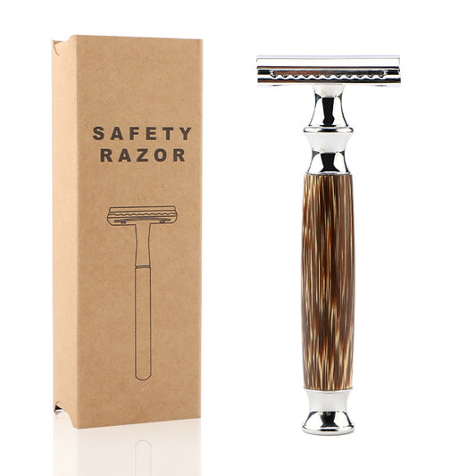 Old-fashioned Manual Control Razor Safety Fits All Double Edge Contains 5 Blades Eco Friendly Shaving Made Of Bamboo&amp;Zinc Alloy