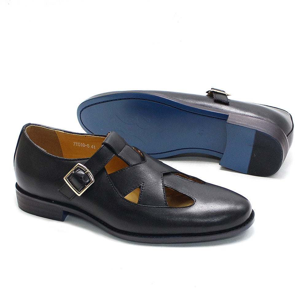 Retro Style Mens Sandals Real Cow Leather Breathable Travel Shoes Buckle Strap Summer Dress Shoes for Men Large Size 38 To 50