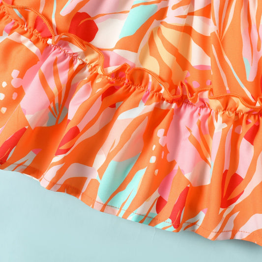 PatPat 2Pcs Toddler Girl Allover Print Off-Shoulder Flared Sleeves Top &amp; Skirt Set