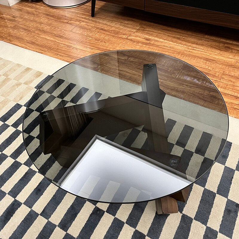 Nordic Living Room Coffee Tables Modern Design Wood Round Coffee Table Black Glass Center Mesas Bajas Minimalist Furniture Home