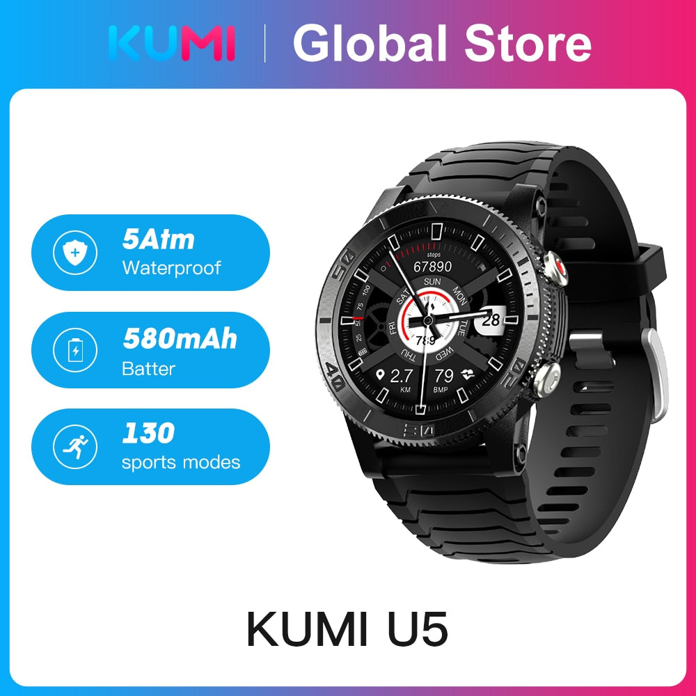 KUMI U5 GPS Smart Watch Watches Sport Fitness Heart Rate Blood Oxygen Monitor 5AM Waterproof Man Men Smartwatch for IOS Android