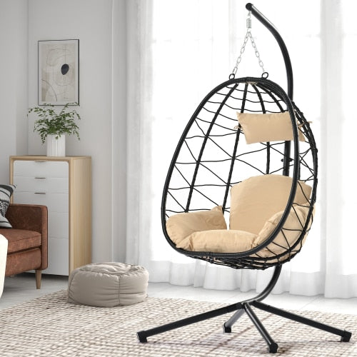 Egg Chair with Stand Indoor Outdoor Swing Chair Patio Wicker Hanging Egg Chair Hanging Basket Chair Hammock Chair