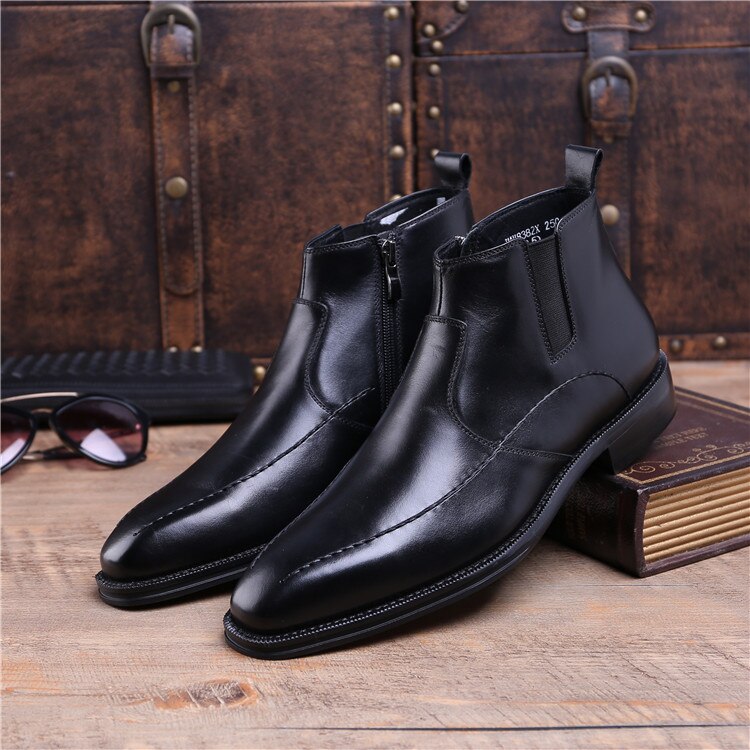 Fashion Black / Brown Tan Goodyear Welt Shoes Mens Ankle Boots Genuine Leather Dress Shoes Male Business Shoes