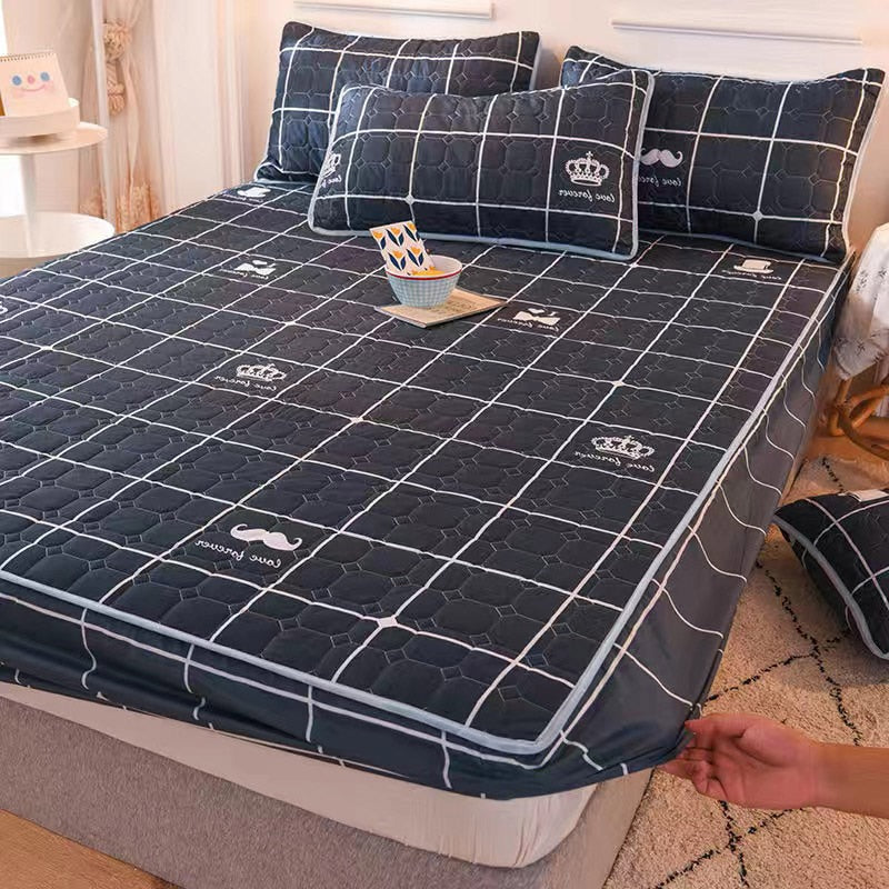 Polyester Fiber Cartoon Print Bed Sheet Pillowcase Bedding Fitted Sheet Bedspread Mattress Cover with Elastic Band bedding set