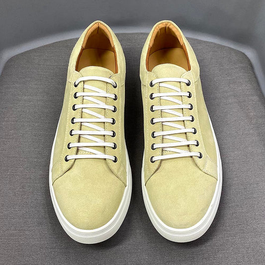 Classic Fashion Men&#39;s Flat Derby Casual Shoes Cow Suede Leather Daily Commuting Lace-Up Soft Sole Nubuck Sneakers for Men