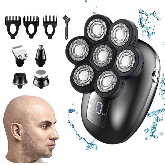 7 Heads Electric Shaver Hair Trimmer Clipper Cordless USB for Men Bald Head Rotary Kit with Beard Razor Cleaning Brush Nose Hair