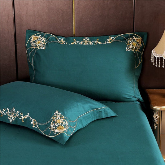 Bedding Set- Double Queen King 4Pcs Embroidery Chic Boho Comforter Cover set Premium Cotton Soft Bedding Set Duvet cover Bed Sheet Pillowcase