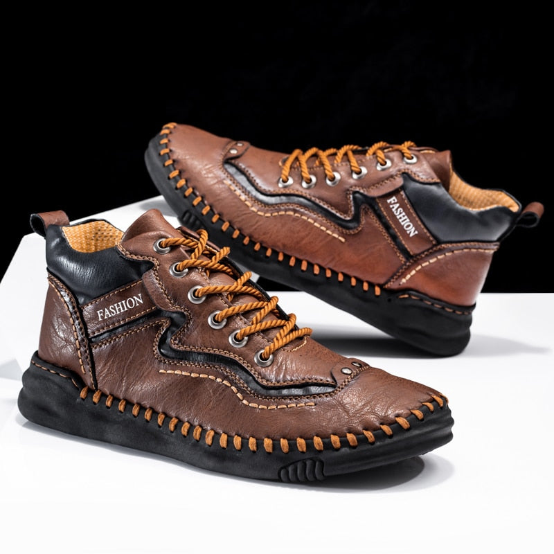 Men Boots Classic Fashion Motorcycle Leather Casual Comfortable Winter Driving Shoes Flats Ankle Leisure Trend Hiking Outdoor