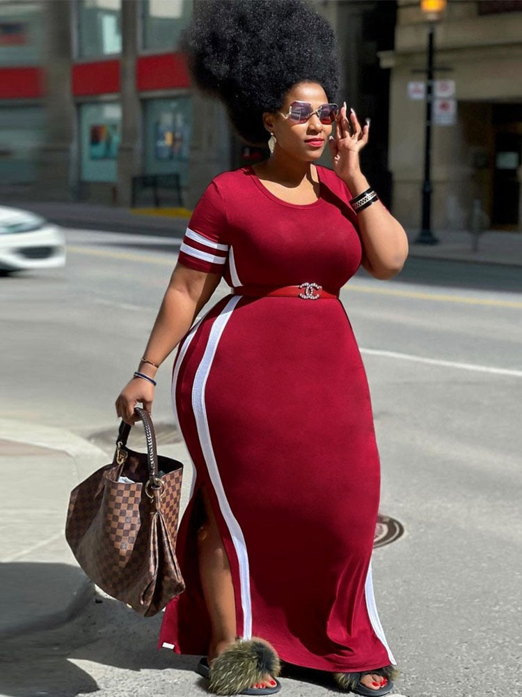 Plus Size Women Clothing Dresses with Split Summer Tshirt Dress Oversized Streetwear Knit Midi Dress Wholesale Bulk Dropshipping