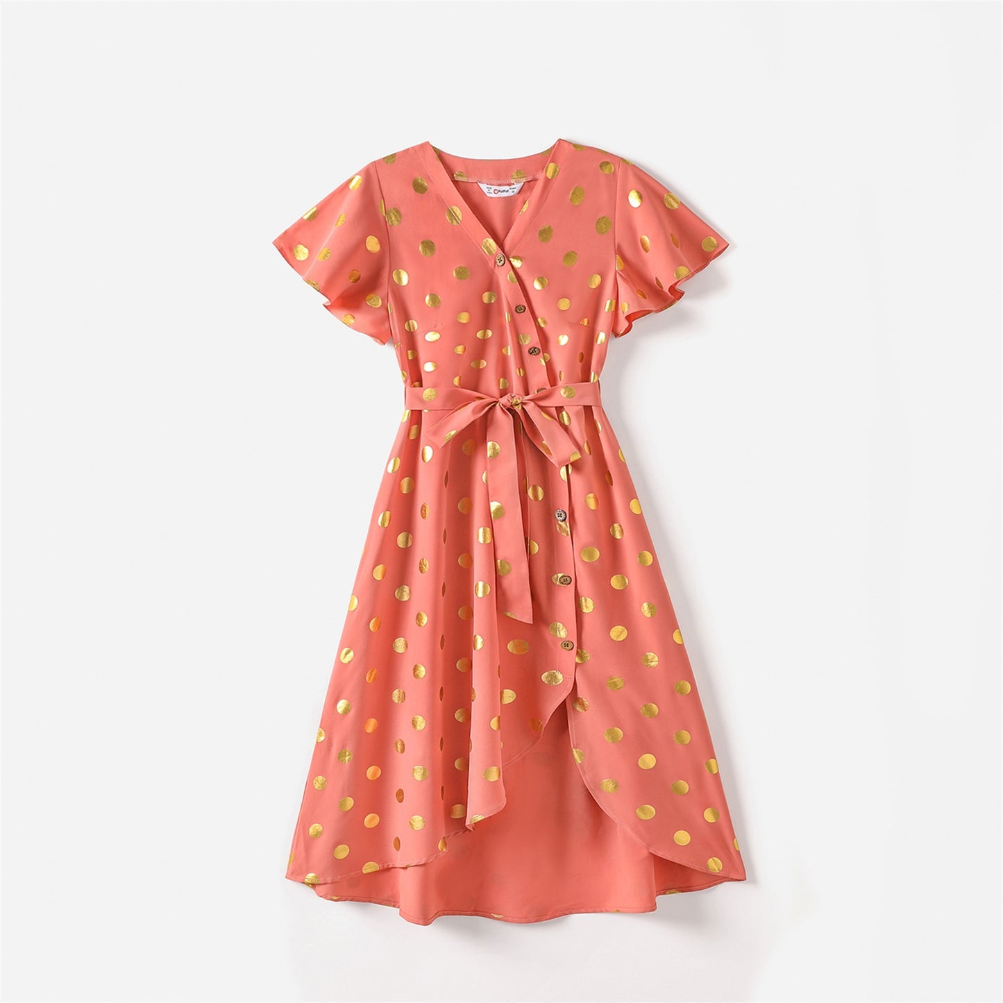 PatPat Family Matching Mother And Daughter Dresses for Mom And Me Dots V Neck Ruffle-sleeve Dress and T-shirts Sets Family Look