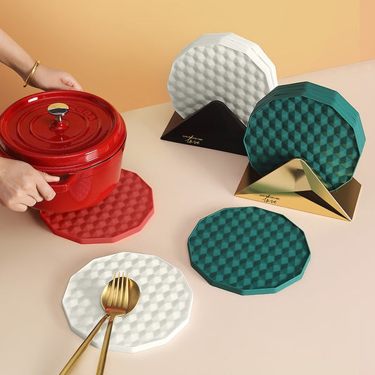 4pcs Multifunctional Round Heat Resistant Silicone Mat Cup Coasters Non-slip Pot Holder Table Placemat Kitchen Accessories Tool