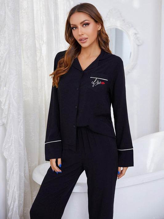 GOVOC Europe and America pajamas set women's trousers home clothes 2023 autumn and winter clothing sales RM184-Black