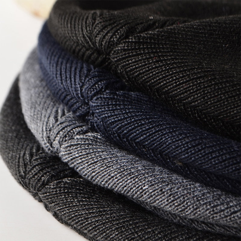 Fashion design striped straight edge warm beanie hat for men and women outdoor hiking skiing plush thick knitted pullover cap