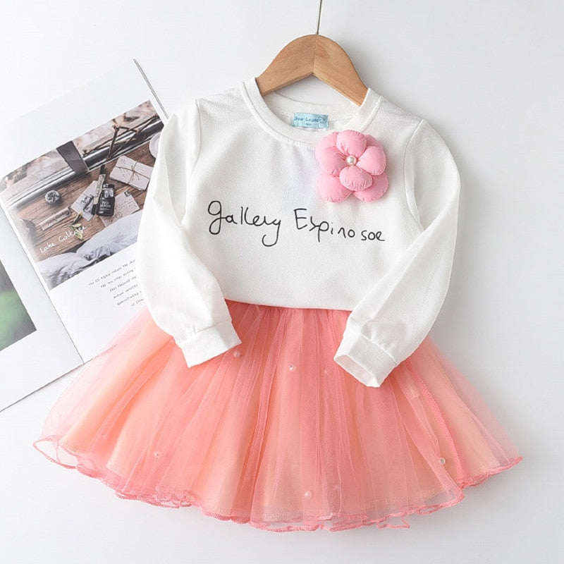 Menoea Baby Girl Cute Costume Fall 2022 Children Mesh Cotton Dress with Long Puff Sleeve Princess Dresses Winter Dress for Girls