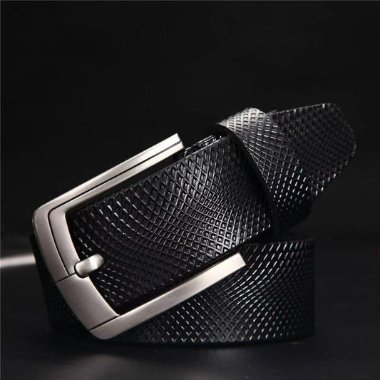 105-125CM Men&#39;s Belt Genuine Leather Vintage Belt Mesh Trend Embossed Pin Buckle Casual Jeans Leather Belt