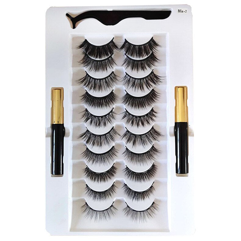 10 Pairs Magnetic Eyelashes Wholesale Makeup Set Natural Slender Set Glue-Free Magnetic Magnet False Eyelashes New Lash Boxes