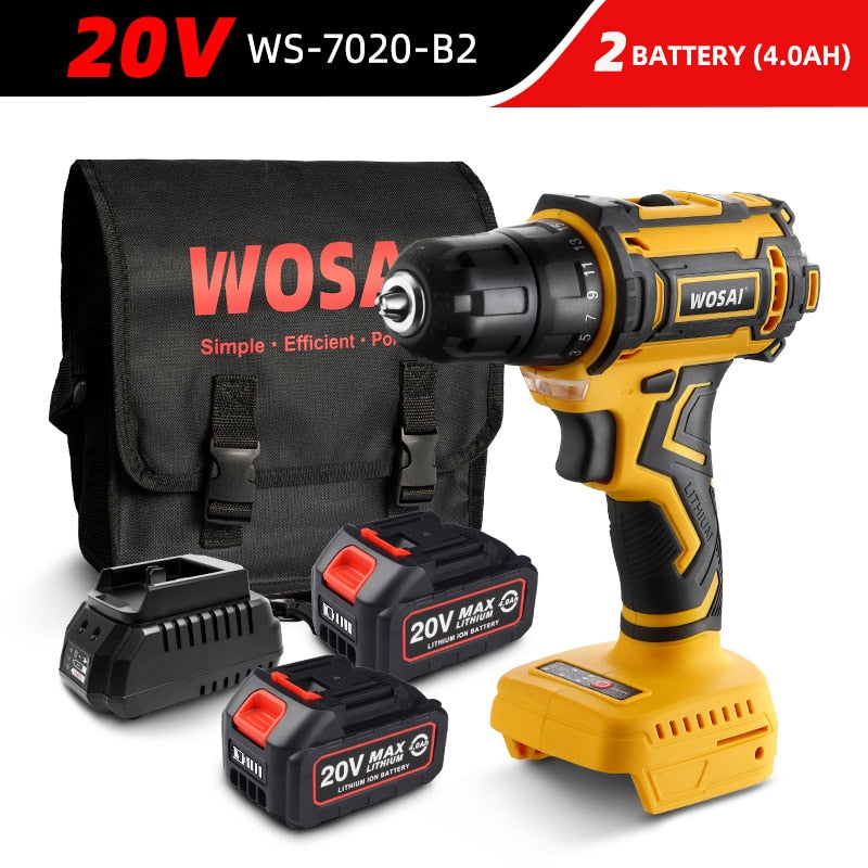 WOSAI 20V Brushless Electric Drill 50NM Cordless Screwdriver Lithium-Ion Battery Mini Electric Power Screwdriver MT-Series Tools