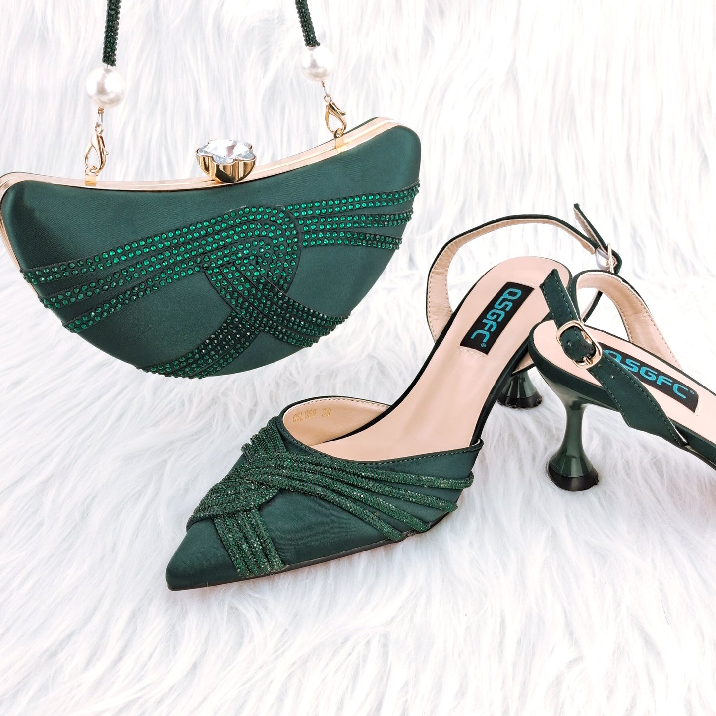 QSGFC New Italian Design Magenta Diamond Belt With The Same Color Cashew Bag Exquisite Banquet Ladies Shoes And Bag