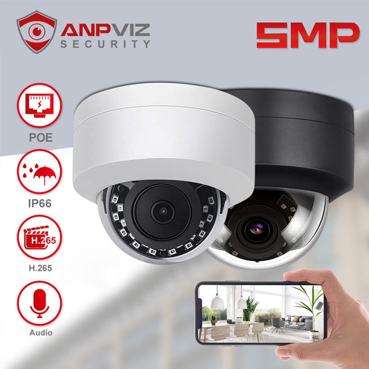 Anpviz 5MP IP Video Camera Outdoor POE Dome Hikvision Compatible Security Protection One-Way Audio IP66 IR 30m H.265 Danale APP