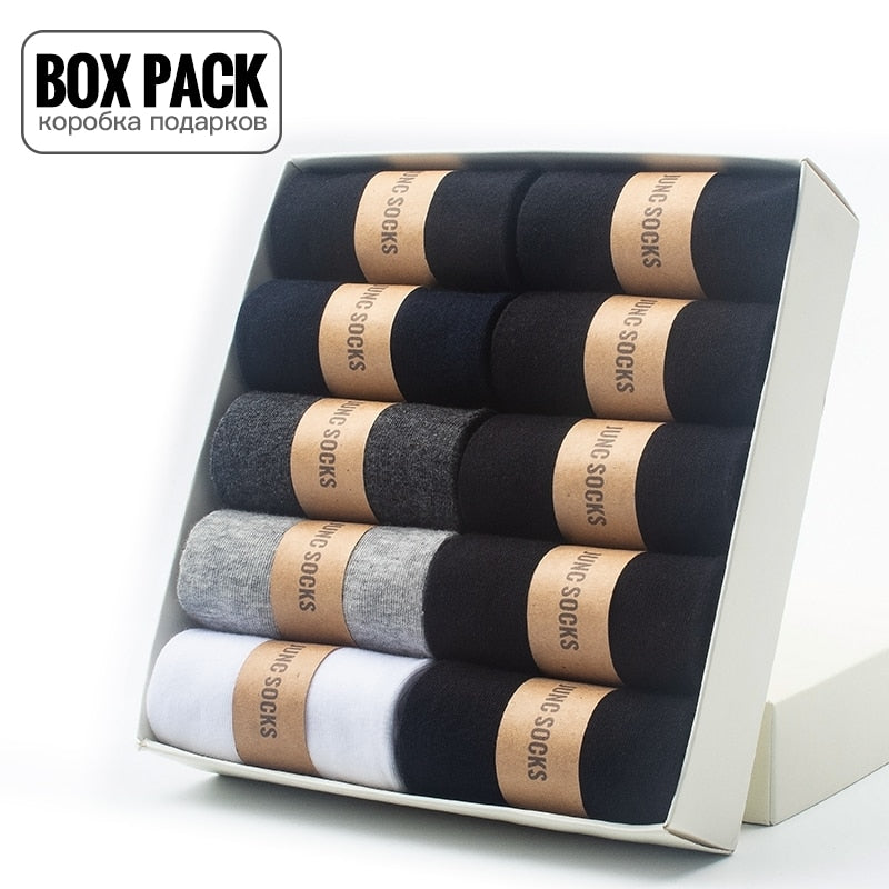 Box Pack Men&#39;s Cotton Socks 10Pairs/Box Black Business Men Socks Soft Breathable Summer Winter for Man Boy&#39;s Gift Size EUR39-45
