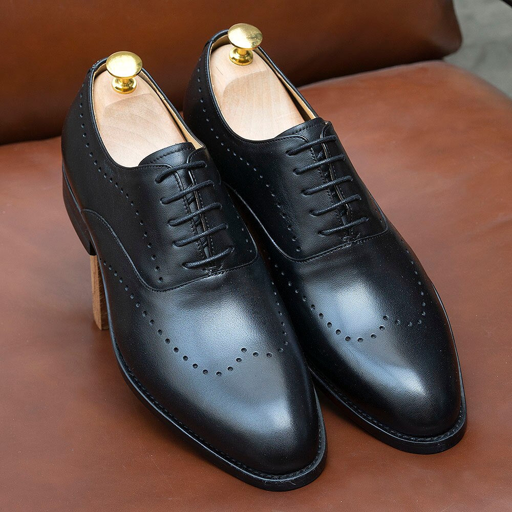 Italian Luxury Men&#39;s Dress Shoes Calf Genuine Leather Lace-Up Wingtip Black Oxford Farmal Business Office Classic Shoe for Men