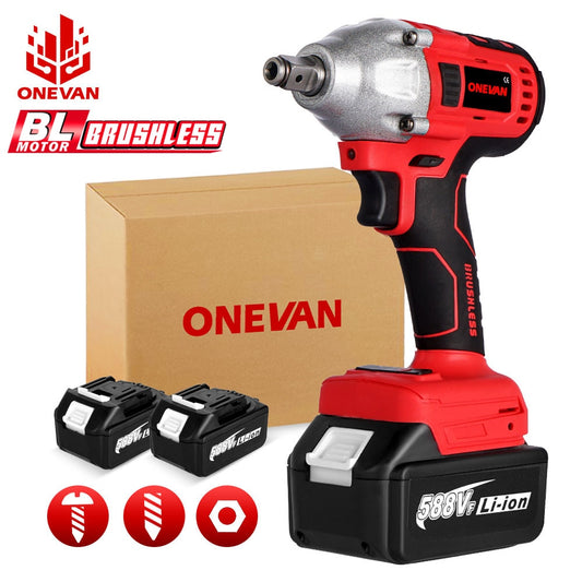 ONEVAN 588N.M Brushless Electric Impact Wrench 1/2inch Cordless Electirc Wrench w/22900mah Li-ion Battery For Makita 18v Battery