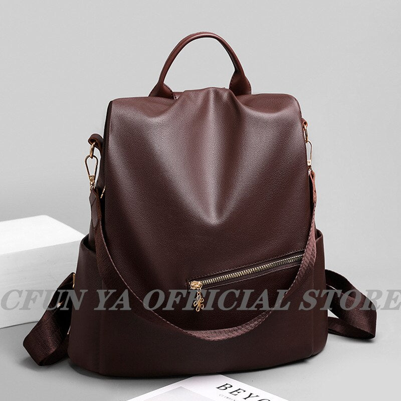 CFUN YA New Women Soft Leather Backpacks Wide Open Back Bags Sac a Dos Travel Ladies Bagpack Mochilas School Bags Mummy Handbag