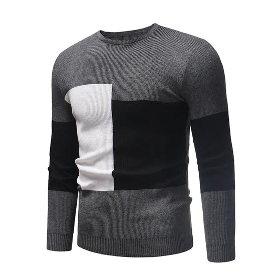 Mens Knitted Pullovers Contrast Color Stitching Slim Round Neck Sweater Fashion Casual Base Kintwear Male Clothing Autumn/Winter