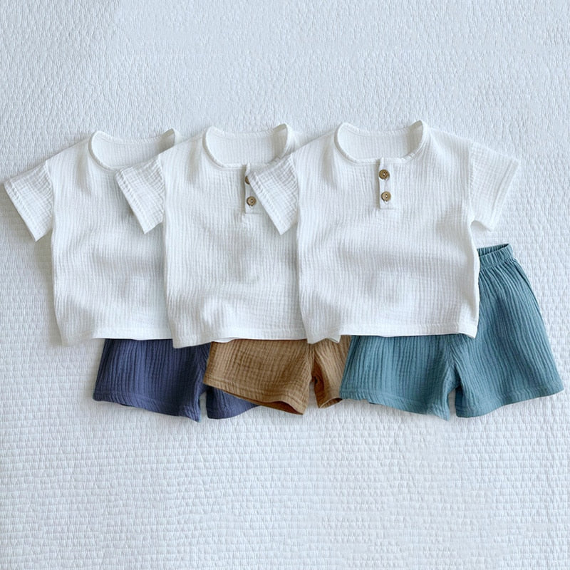 Muslin Baby Boy Clothing Set Summer Organic Cotton Children Clothing Short Sleeve Tops T-shirt + Shorts Kids Clothes