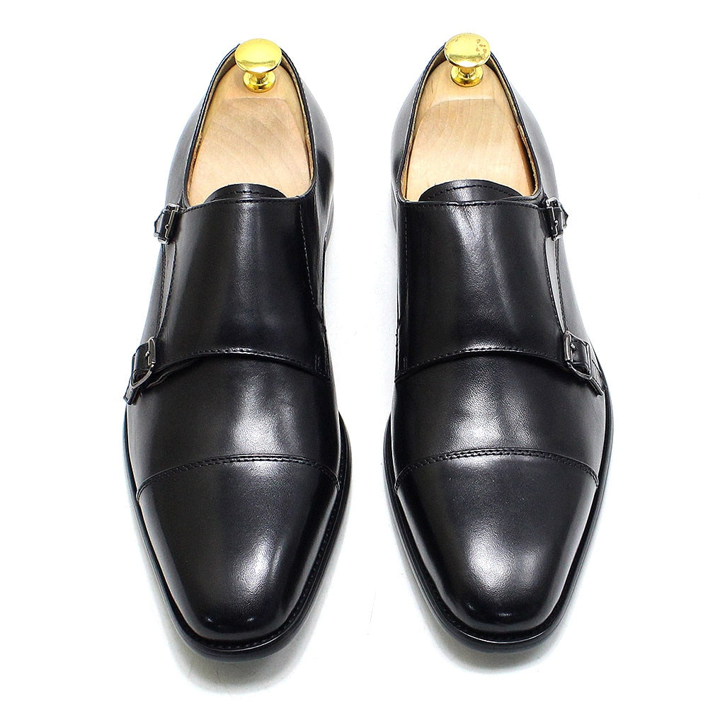 Luxury Men&#39;s Genuine Leather Formal Shoes Classic Double Buckle Monk Strap Cap Toe Business Office Dress Shoes Male Wedding Shoe