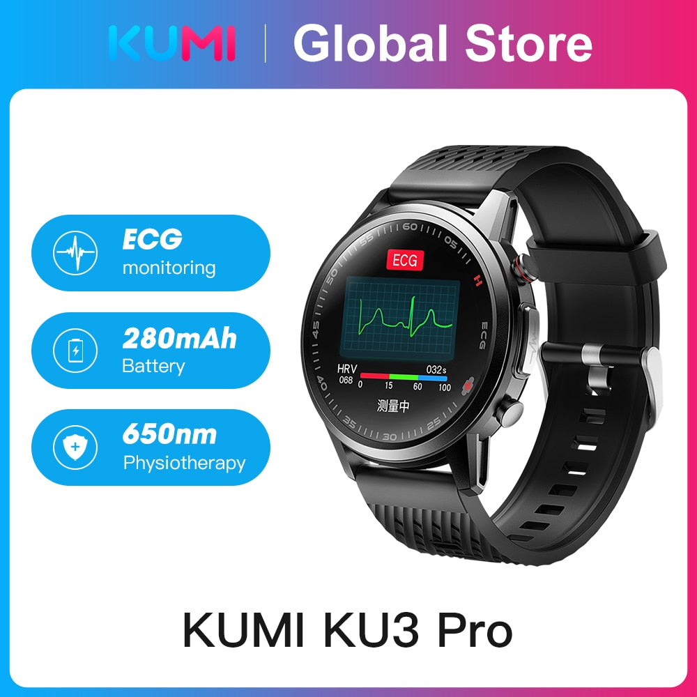KUMI KU3 Pro Men  Smart Watch Laser Health ECG Monitor Heart Rate Blood Pressure Tracker Waterproof Smartwatch for IOS Andro