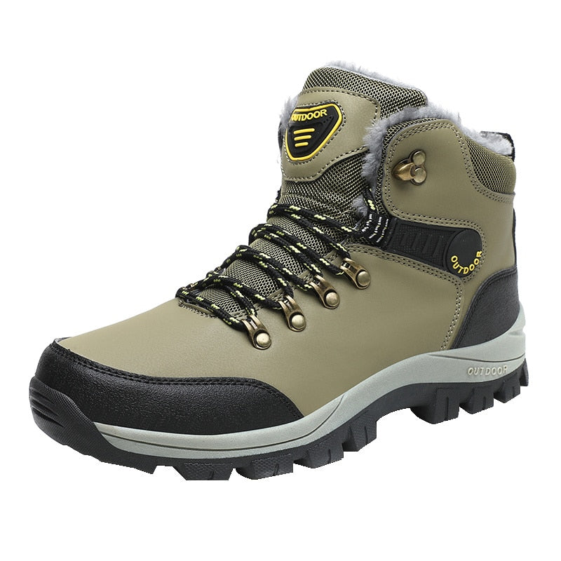 Winter Men Boots With Fur Warm Snow Non-slip Men Work Casual Shoes Waterproof Leather Sneakers High Top Ankle Boots Plus Size