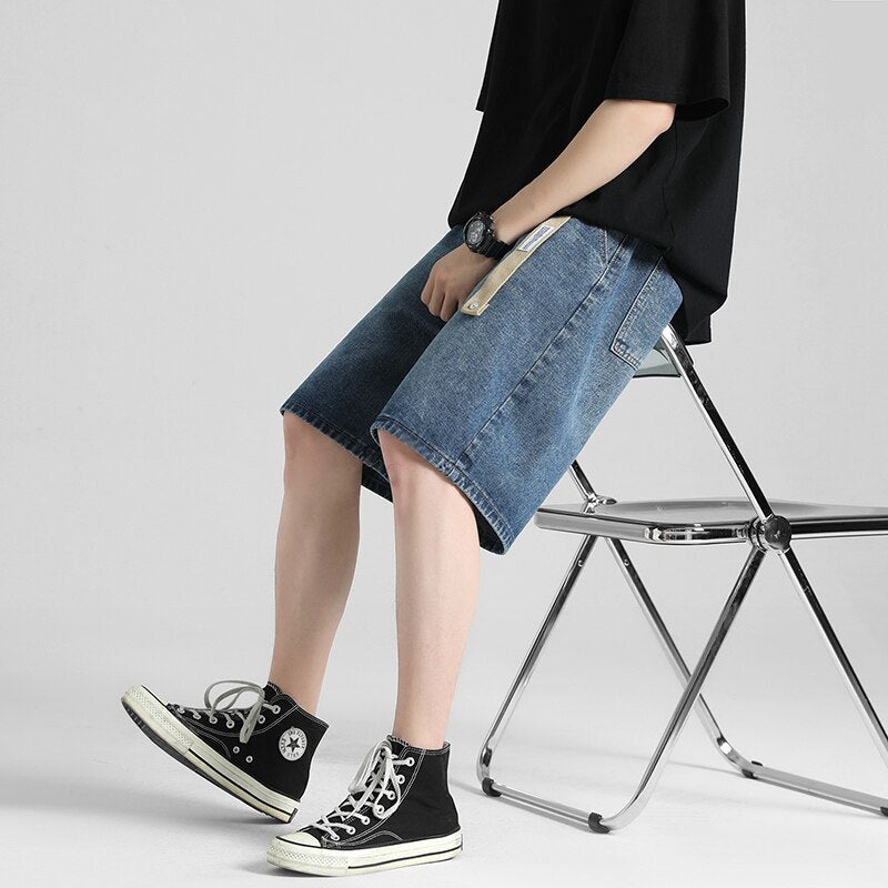 2023 Summer Men&#39;s Loose Denim Shorts Fashion Belt Street Boy Casual Baggy Five-point Pants All-match Casual Shorts