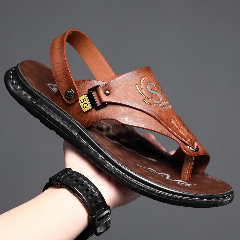Men&#39;s Sandals Men&#39;s Summer New Men&#39;s Casual Beach Shoes Leather Breathable Slippers Thick-soled Shoes Tide Man Shoes