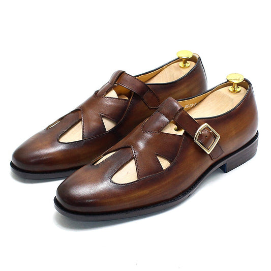 Retro Style Mens Sandals Real Cow Leather Breathable Travel Shoes Buckle Strap Summer Dress Shoes for Men Large Size 38 To 50