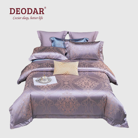Deodar Luxury 4pcs European Jacquard Embroidery Pure Cotton Thickened Bedspread Wedding Room Bedding Quilt Cover Pillowcase