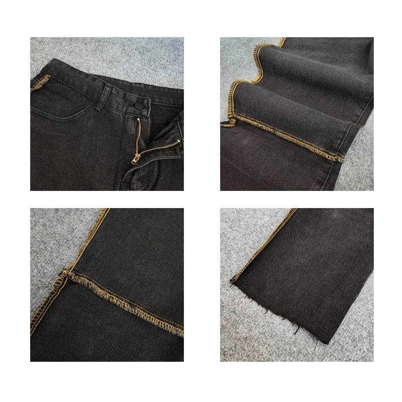 Mens jeans Fashion All-match Trousers Jeans Korean Style High Street Loose Hip Hop Wide-leg Jean Pants Black/Blue