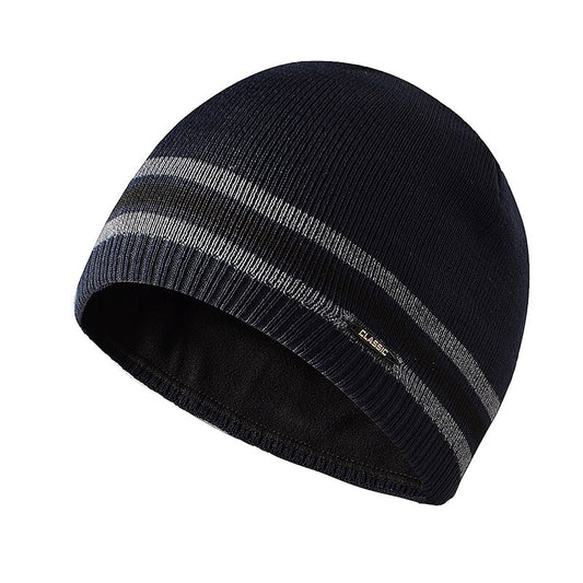Fashion design striped straight edge warm beanie hat for men and women outdoor hiking skiing plush thick knitted pullover cap