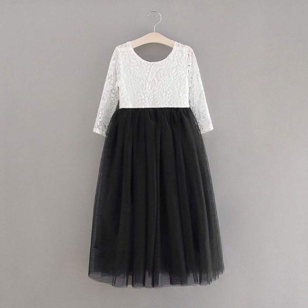 Princess Dress for Girls Ankle Length Wedding Party Dress Eyelash Back White Lace Beach Dress Children Clothing E15177