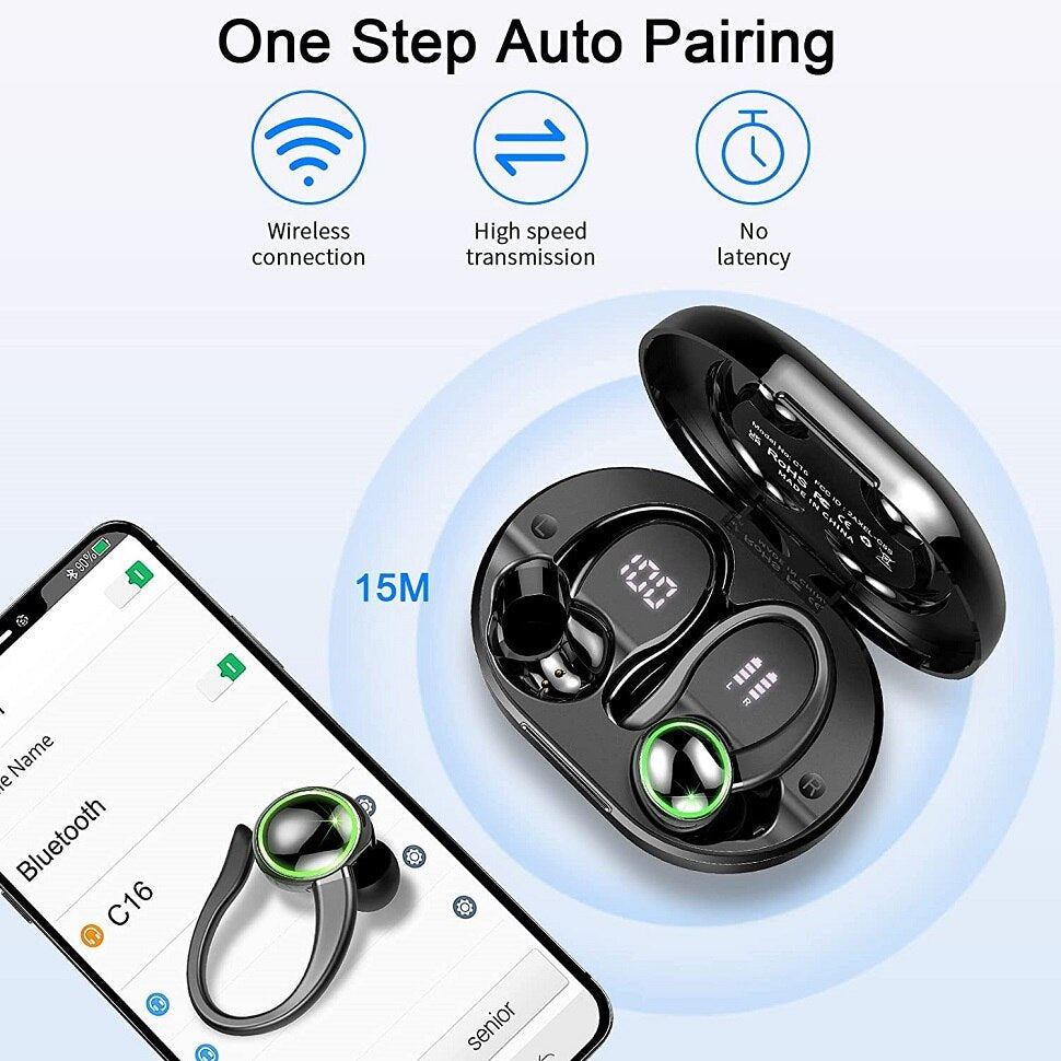 Bluetooth 5.3 Headphones 3D Stereo Headset, 40H Touch Control Over Ear Headphones with Dual-LED Display IP7 Waterproof Earphones