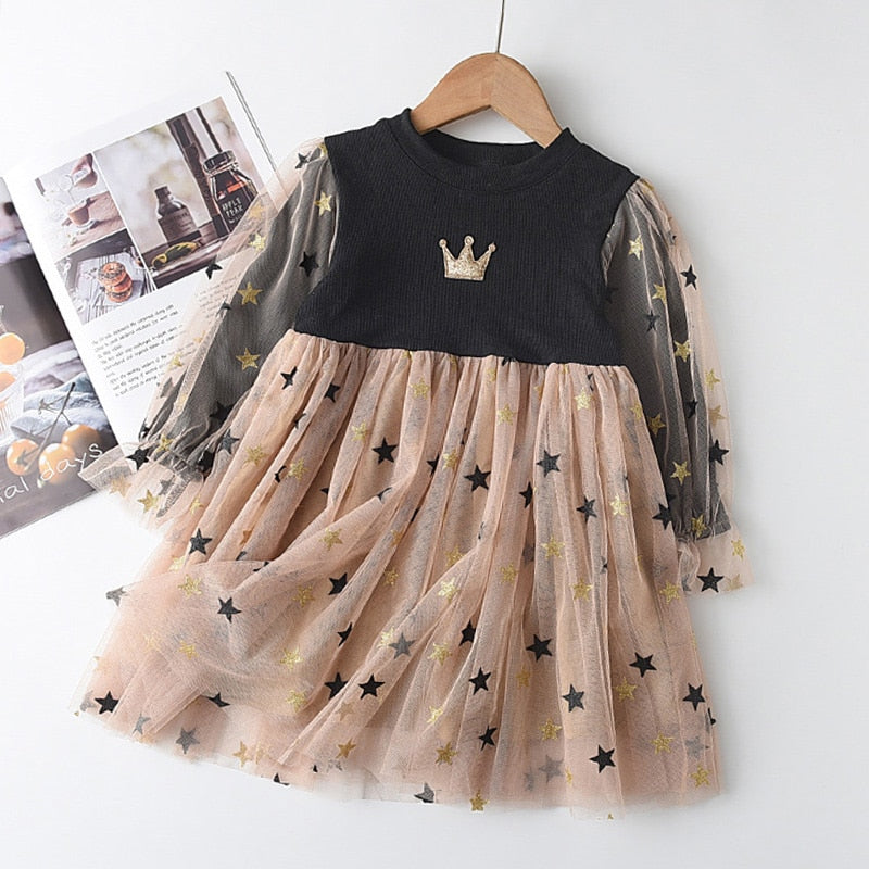 Menoea Baby Girl Cute Costume Fall 2022 Children Mesh Cotton Dress with Long Puff Sleeve Princess Dresses Winter Dress for Girls