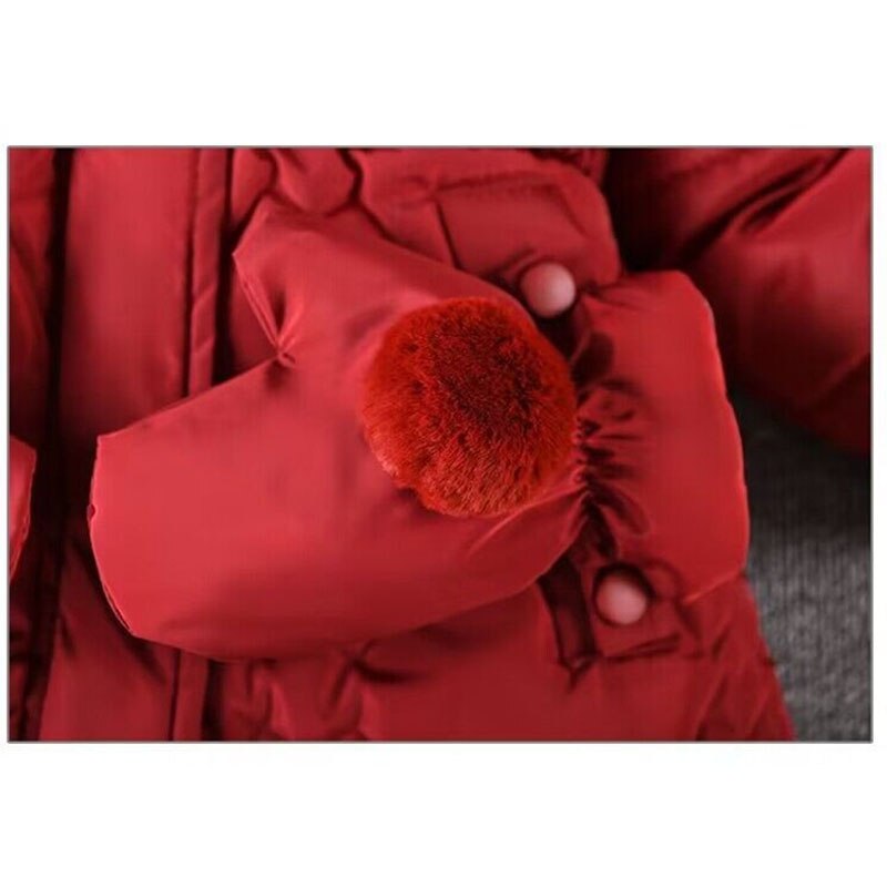 Winter Girls Thick Coats Fleece Warm Down Cotton Mid-Length Jackets Gloves Hooded Parka Coats Children&#39;s Outerwear Clothes